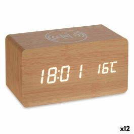 Reloj Despertador con Cargador Inalámbrico Marrón PVC Madera MDF 15 x 7,5 x 7 cm (12 Unidades)