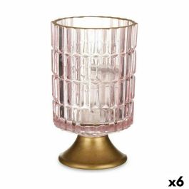 Farol LED Rosa Dorado Vidrio 10,7 x 18 x 10,7 cm (6 Unidades)