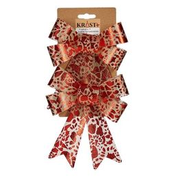 Lazo Adorno Navideño Estampado Rojo Dorado PVC 15 x 4 x 16 cm (12 Unidades)