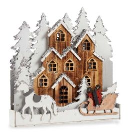 Figura Decorativa Luz Pueblo Blanco Marrón Madera 44 x 44,5 x 6 cm (4 Unidades)