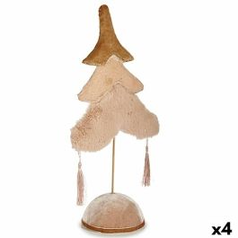 Árbol de Navidad Poliéster Beige Dorado Madera 12 x 43 x 22 cm (4 Unidades)