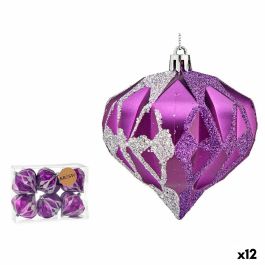 Set de Bolas de Navidad Diamante Morado Plateado Plástico 8 x 9 x 8 cm (12 Unidades)