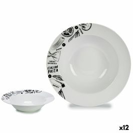 Plato para Pasta Blanco Negro Porcelana 30 x 7,5 x 30 cm (12 Unidades)