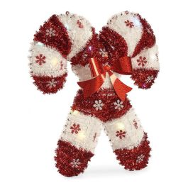 Figura Decorativa Bastón de Caramelo Espumillón Luz LED Blanco Rojo Polipropileno PET 47 x 6 x 47 cm (12 Unidades)