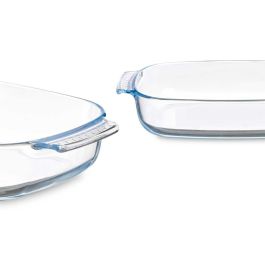 Fuente de Cocina Con asas Transparente Vidrio de Borosilicato 3,8 L 38 x 6,5 x 25,4 cm (6 Unidades)
