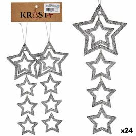 Set Adornos de Navidad Plateado Plástico Purpurina Estrella 19 x 0,2 x 23 cm (24 Unidades)