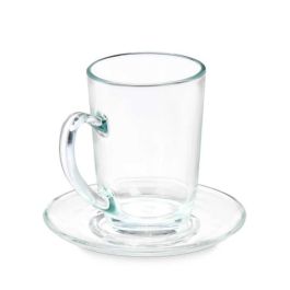 Taza con Plato Transparente Vidrio 200 ml (6 Unidades)