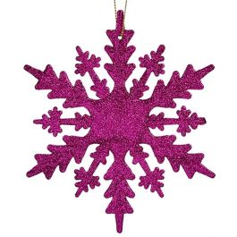 Adorno Navideño Copos de nieve Fucsia Plástico Purpurina 15 x 15 x 0,2 cm (24 Unidades)