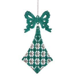 Adorno Navideño Lazo Rombos Verde Plástico Purpurina 7,5 x 1 x 15,5 cm (24 Unidades)