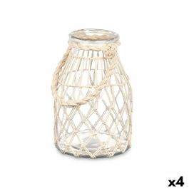 Portavelas Bote Blanco Transparente Vidrio Cuerda 17 x 25 cm (4 Unidades)