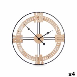 Reloj de Pared Negro Metal Madera MDF 60 x 60 x 5 cm (4 Unidades)