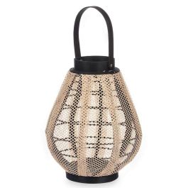 Portavelas Farol Con asa Beige Madera Tela 25 x 30 x 25 cm (2 Unidades)