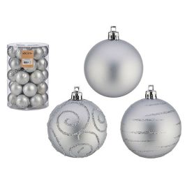 Set de Bolas de Navidad Plateado PVC Ø 6 cm (4 Unidades)