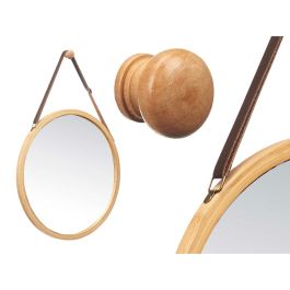 Espejo Colgante Natural Cuero Bambú Redondo 38 x 35 x 1,5 cm (6 Unidades)