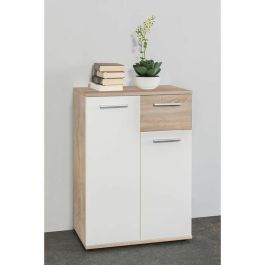 Jacky Mueble de Almacenamiento Clásico con 2 Puertas y 1 Cajón, blanco mate y decoración roble, melamina – Ancho 60 cm