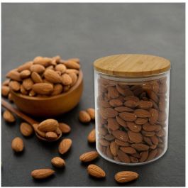 Fackelmann FAC3176239998030 - Juego de 4 recipientes de vidrio para almacenar alimentos, tapa de bambú, Natural