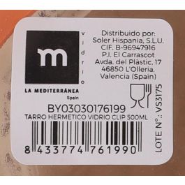 La Mediterranea Tarro Hermetico Vidrio Clip 500 ml. Medidas 12x9x10 cm.