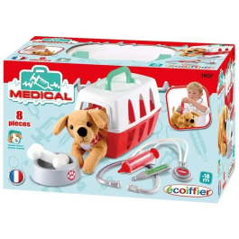 Ecoiffier Maleta Veterinaria 24 cm con Perrito de Peluche y Accesorios para Juego de Roles