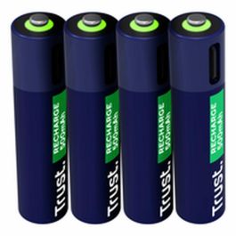 Trust 25671 - Pack 4 Pilas AAA Recargables USB-C, 500 mAh, 800 Ciclos, Carga Ultra Rápida 1h con Indicador LED