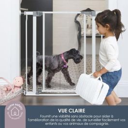 Dreambaby DRE9312742493271 Puerta de Seguridad con Panel Transparente, Función de Retención y Parte Inferior Anticaída, Blanca