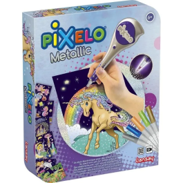 Lansay Pixelo Coloring game Caja de metal - Juego de colorear con 5 rotuladores de punta de fieltro metálicos y electrónico, a partir de 6 años