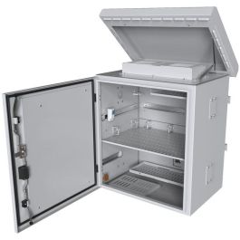 Lanview Armario CCTV Exterior Montaje Poste para 4 Cámaras, Maxi Classic, Doble Pared, Ventilado, Acero Galvanizado RAL7035