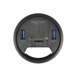 DeLOCK Hub de Mesa 2 Puertos USB Tipo-A SuperSpeed con Lector de Tarjetas SD y MicroSD Negro