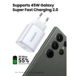 UGREEN Nexode 45W Cargador USB-C Dual PD 3.0 QC 4 (25W+20W) Blanco para Carga Rápida Universal