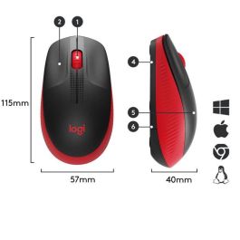Logitech M190 Ratón Inalámbrico de Tamaño Completo, RF, Diseño Ergonómico para Manos Medianas-Grandes, Rojo, 18 Meses Batería, Seguimiento Preciso