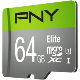 PNY MicroSDXC 64GB Elite Clase 10 U1 Verde/Gris para Teléfonos Cámaras Drones