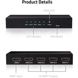 Club3D CSV-1380 HDMI Splitter 1x4 4K 60Hz UHD HDMI 2.0a para Televisor/Monitor, Negro, Metálico