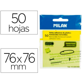 Milan Bloc Notas Adhesivas Removibles 50H Plástico Translúcidas Amarillo Fluorescente 76x76 mm Precio: 1.5900005. SKU: B18DGY2SL6