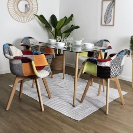 Home Deco Factory Silla Butaca Tela Patchwork, Madera de Haya, Poliéster, 62x59.5x85 cm