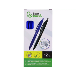 Liderpapel Bolígrafo Retráctil con Clip, Punta 1 mm, Tinta Azul, Acabado Soft Touch, Cuerpo Azul