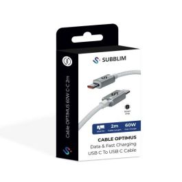 Subblim Cable Optimus USB C a USB C Carga Rápida 60W, 2m, Nylon Trenzado, Blanco