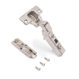 Emuca Lote de 20 bisagras codo X91 con cierre suave y suplemento recto para atornillar, Altura 1, Acero, Niquelado