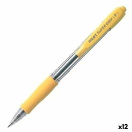 Boligrafo Pilot Super Grip Amarillo Retractil Sujecion De Caucho Tinta Base De Aceite 12 unidades