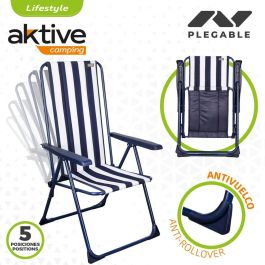 Silla Plegable Aktive A rayas Blanco Azul marino 46 x 101 x 59 cm (4 Unidades)