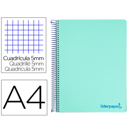Liderpapel Cuaderno espiral A4 Micro Wonder tapa plástico 120 hojas 90gr cuadro 5mm banda 4 taladro color verde turquesa Precio: 6.50000021. SKU: B1GTWKENRY