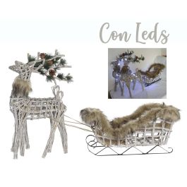 DKD Home Decor Reno Navidad Alpina LED Mimbre Blanco Marron 30x30x58 cm Set de 3