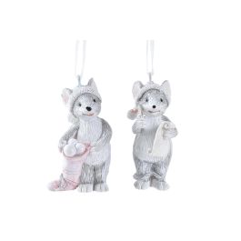 Decoracion Colgante Navidad Fantasia DKD Home Decor Rosa Gris 3 x 5.5 x 3 cm (12 Unidades)