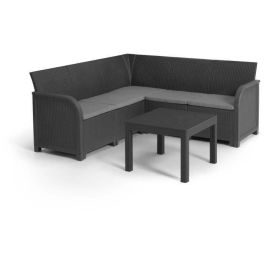 ALLIBERT by KETER - Sofá esquinero de 5 plazas SanRemo en imitación de ratán trenzado con mesa de centro - gris grafito