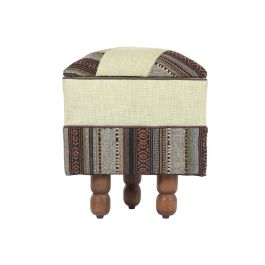 DKD Home Decor Reposapiés Alpino Algodón y Mango Multicolor 40 x 45 x 40 cm con Tapa - Colección Afrkn