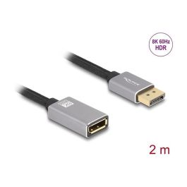 DeLOCK 81080 Cable de Extensión DisplayPort 8K 60Hz 2m, 1.4 HDR HBR3 DSC, Conectores Macho/Hembra Metálicos