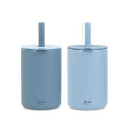 Vasos En Silicona Azul Con Pajita Vasos En Silicona Azul Con Pajita
