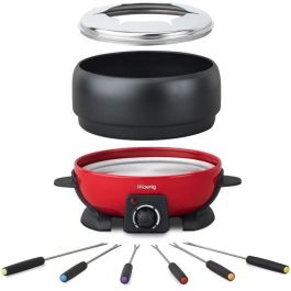 H.Koenig ALP1800 - Fondue Eléctrica 6 Personas - 2L - 800W - Termostato Regulable 25-190°C - Olla Antiadherente Roja