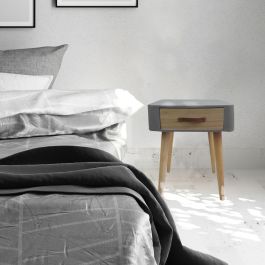 Home Deco Factory Mesita de Noche Gris Essentiel Estilo Escandinavo Madera Cajón 35x35x48 cm