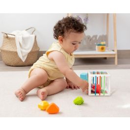 KioKids Cubo de Actividades para Bebés +12 meses con 6 Piezas Encajables de Formas Geométricas y Tiras Elásticas Multicolor