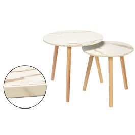 Giftdecor Set 2 Mesas Auxiliares Redondas Madera Blanco/Natural 48 cm y 39 cm Patas Naturales Precio: 22.49999961. SKU: B19SWTWBGT