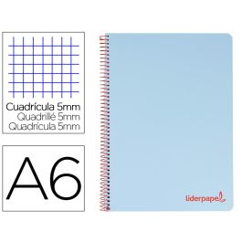 Cuaderno Espiral Liderpapel A6 Micro Wonder Tapa Plastico 120H 90 gr Cuadro 5 mm 4 Bandas Color Celeste